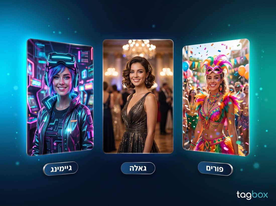 אותה אורחת בשלושה סגנונות AI שונים — גיימינג, גאלה ופורים